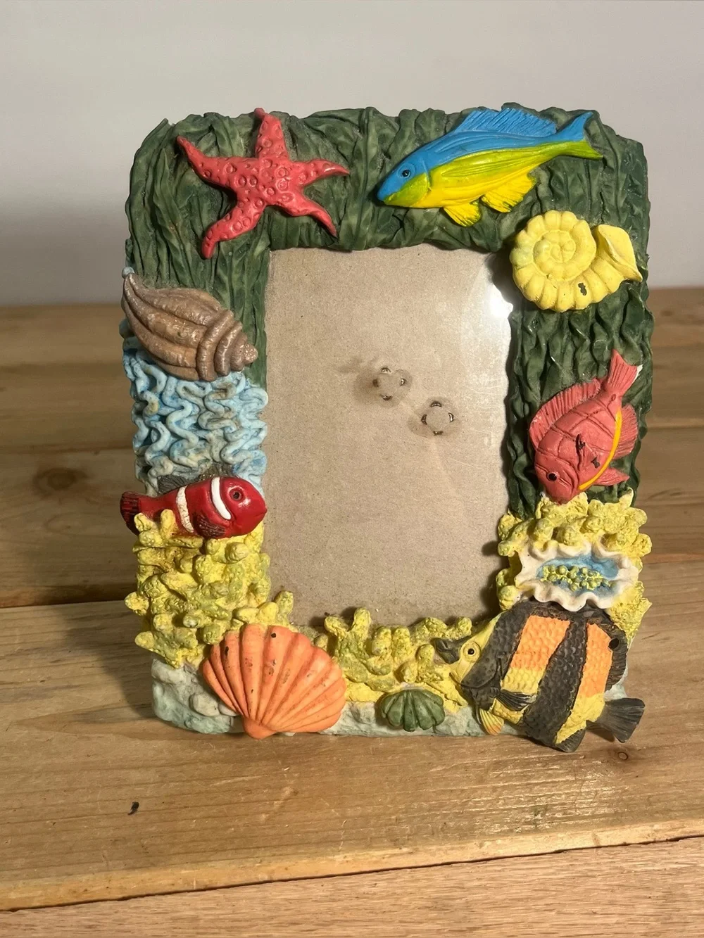 Vintage 3D Tropical Undersea Beach Resin Picture Frame Hand Painted 3.5” X 5”